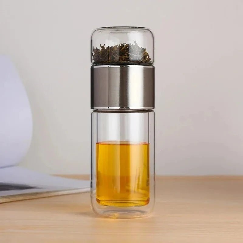 420ml Glass Cup with Double Walled Tea Infuser Easy To Clean Tea Infuser Cup Portable Tea Cup Suitable for Office and Travel Use - Cuisine Chez Nadine