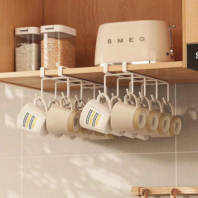 Crochet inférieur sans perçage pour rangement de cuisine, porte-tasses à café, porte-ustensiles de cuisine, égouttoir inversé
