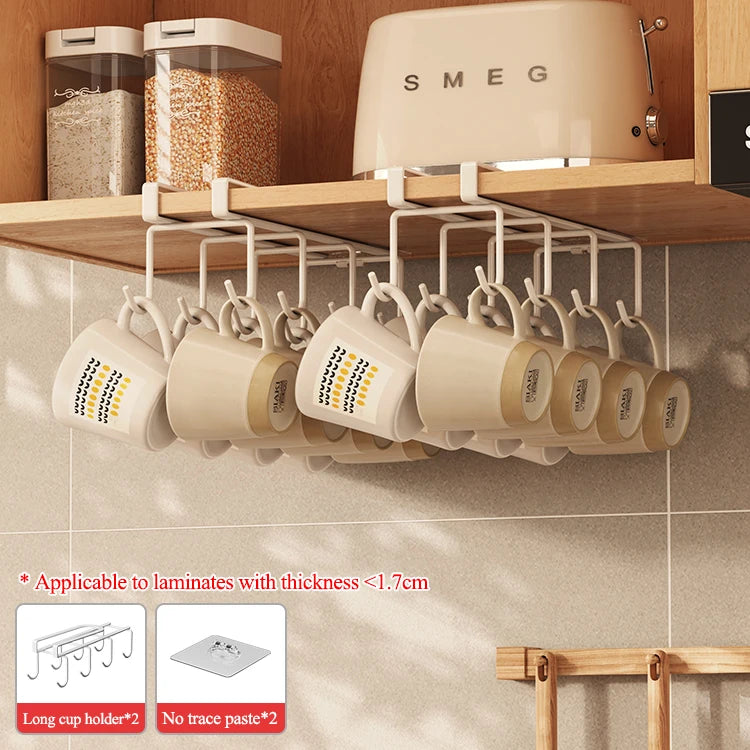 Crochet inférieur sans perçage pour rangement de cuisine, porte-tasses à café, porte-ustensiles de cuisine, égouttoir inversé