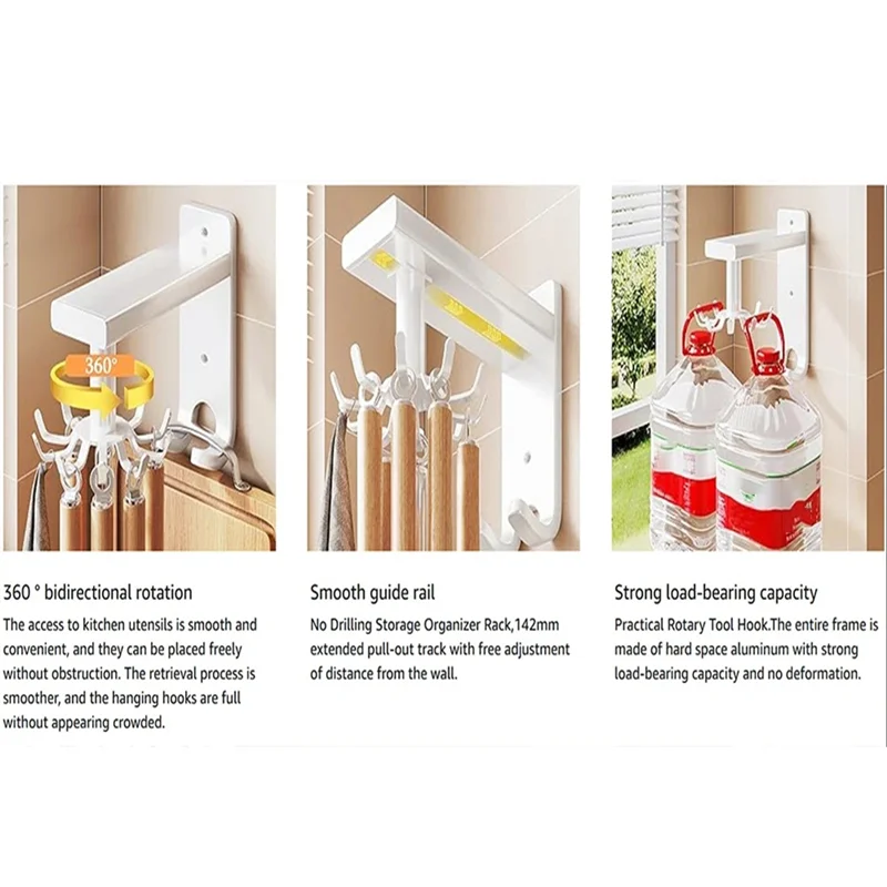 Support Mural pour Ustensiles de Cuisine avec 10 Pinces Rotatives - Porte-Ustensiles Multifonctionnel