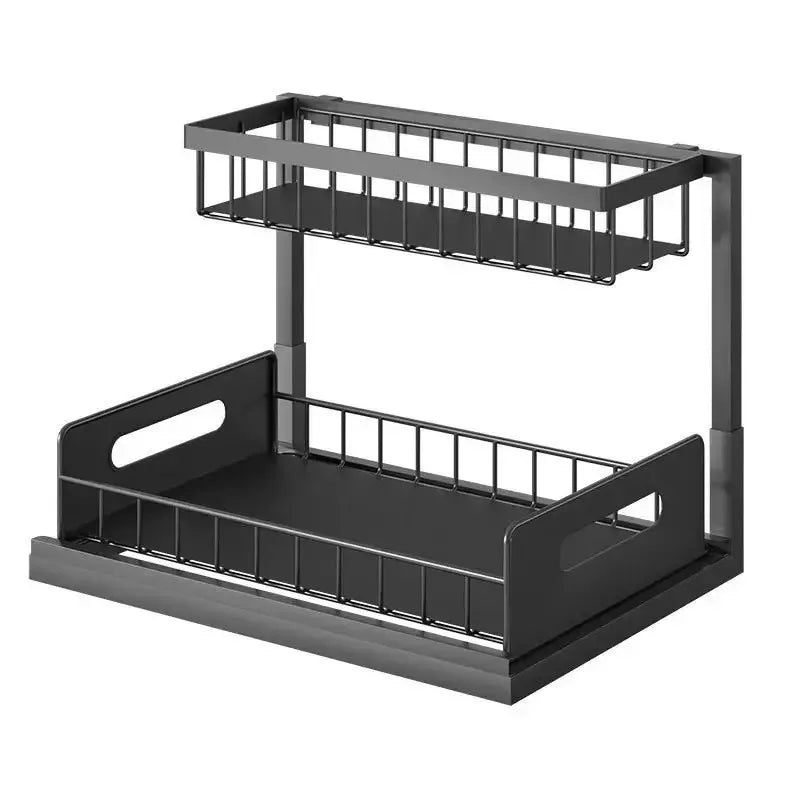 Organisateur Coulissant 2 Niveaux Sous-Évier - Rangement Métal Antirouille Cuisine Salle de Bain