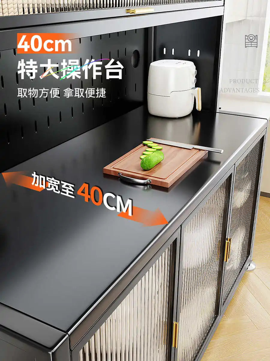 Meuble de Rangement Cuisine Multifonctionnel Anti-Poussière 2m - Armoire Latérale avec Four Gris