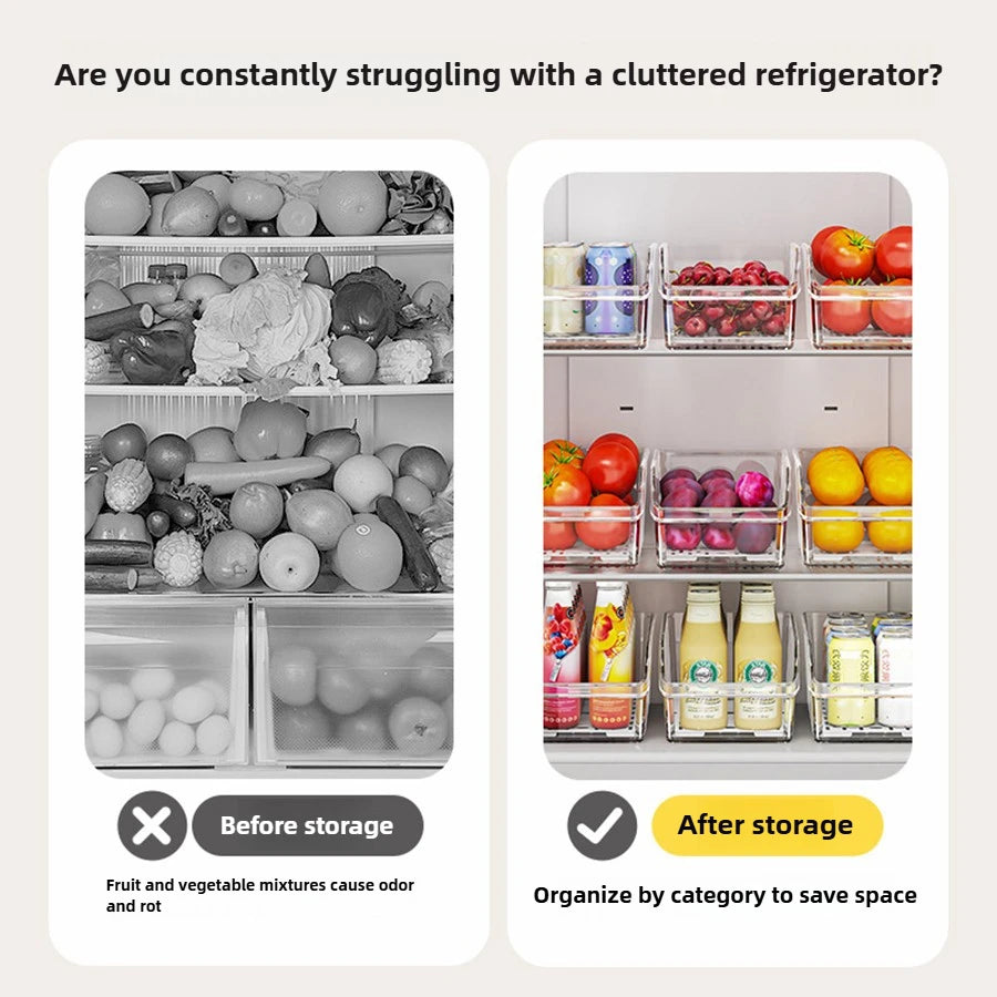 Organisateur de Réfrigérateur Transparent avec Plateau Égouttoir - Bac Rangement Fruits Légumes