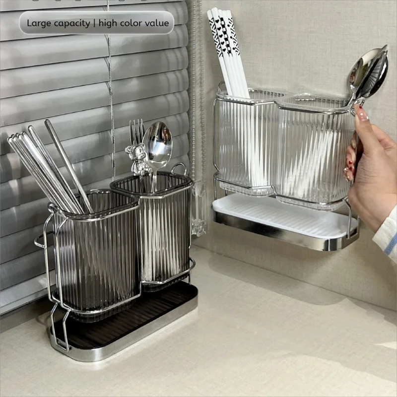 Organisateur Mural de Couverts en Acier Inoxydable - Égouttoir Luxe pour Baguettes et Ustensiles