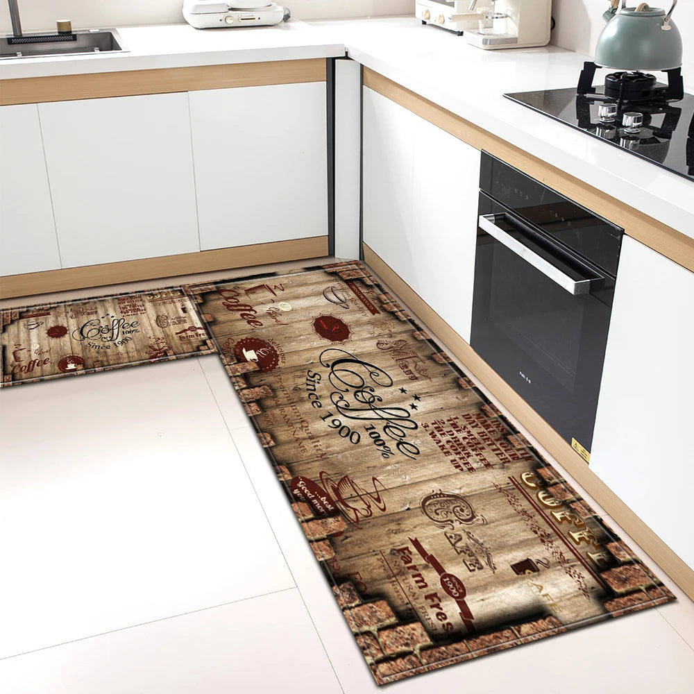 Tapis de Cuisine Motif Café Antidérapant - Tapis Mémoire de Forme Imperméable Polyvalent