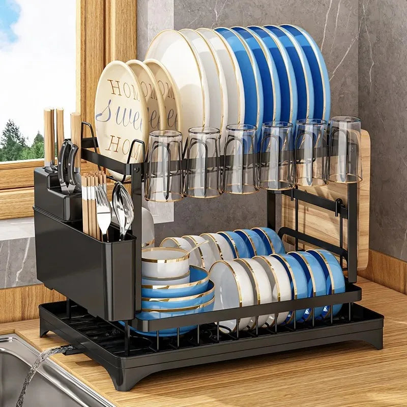 Égouttoir à Vaisselle Multifonctionnel – Étagère de Comptoir pour Assiettes, Baguettes et Ustensiles