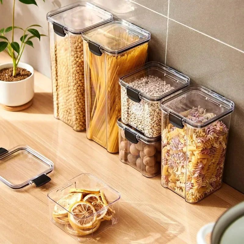 Boîte de rangement alimentaire hermétique de haute qualité, en plastique transparent, organisateur de cuisine, réservoir multifréquence empilable pour aliments secs