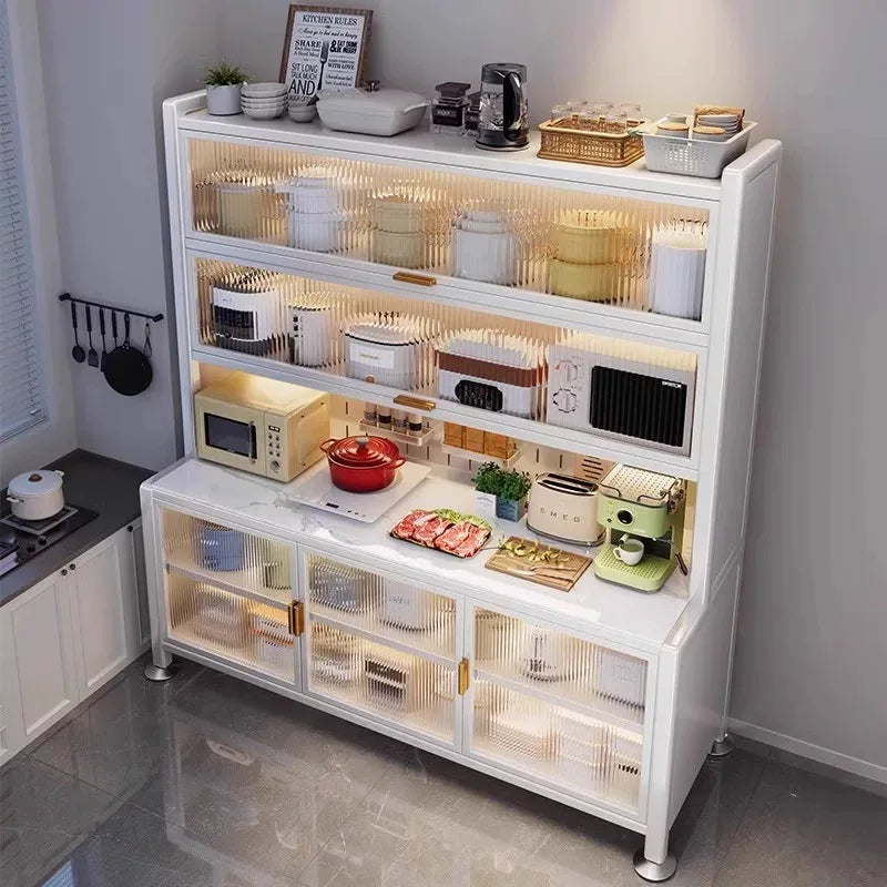Meuble de Rangement Cuisine Multifonctionnel Anti-Poussière 2m - Armoire Latérale avec Four Gris