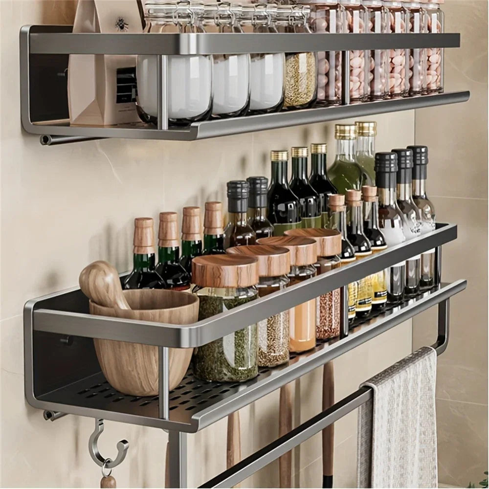 Étagère Murale Multifonctionnelle – Rangement pour Cuisine, Salle de Bain et Bureau, Finition Électroplaquée