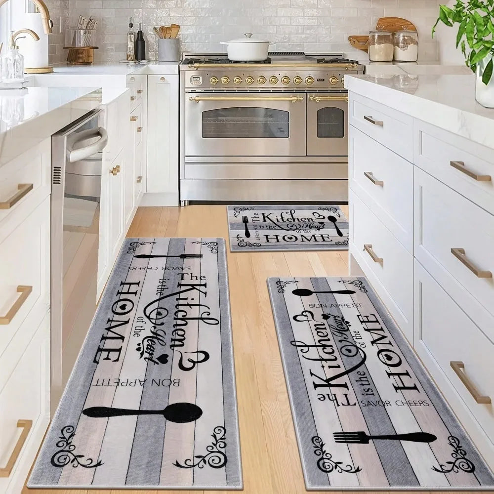 Tapis de Cuisine Motif Ustensiles "Bon Appétit" - Tapis Décoratif Polyester pour Salle à Manger