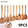Ensemble de 9 Ustensiles de Cuisine en Bois d'Acacia - Kit Complet Naturel Antiadhésif