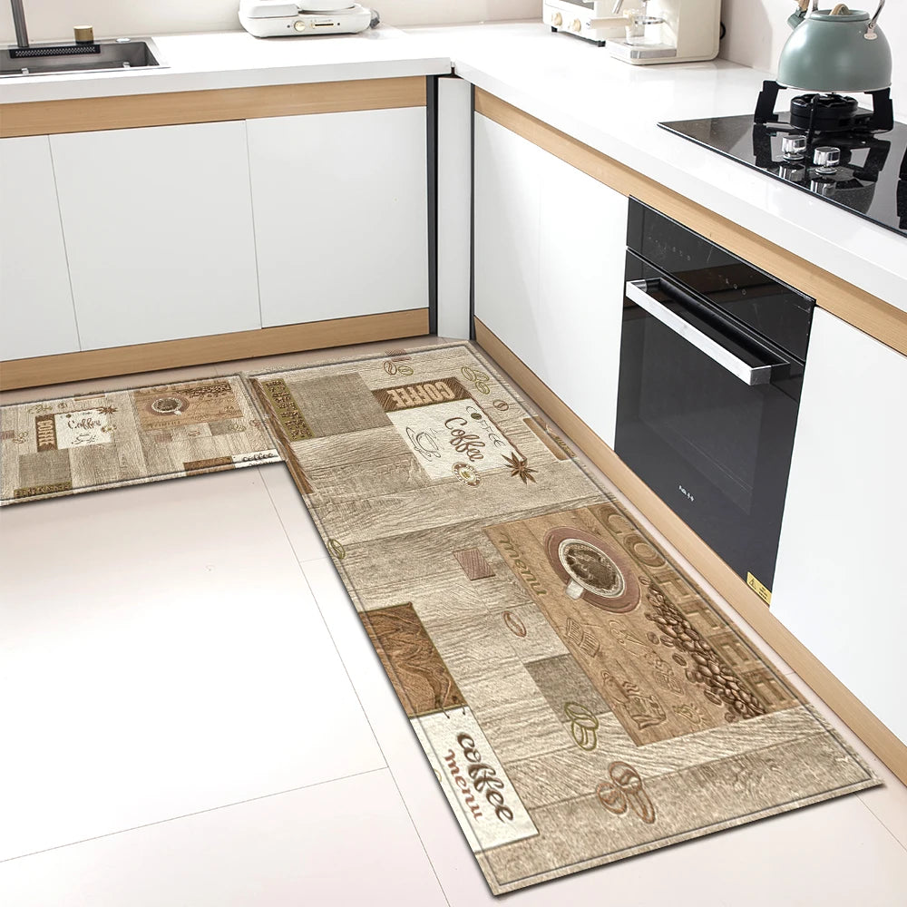 Tapis de Cuisine Motif Café Antidérapant - Tapis Mémoire de Forme Imperméable Polyvalent