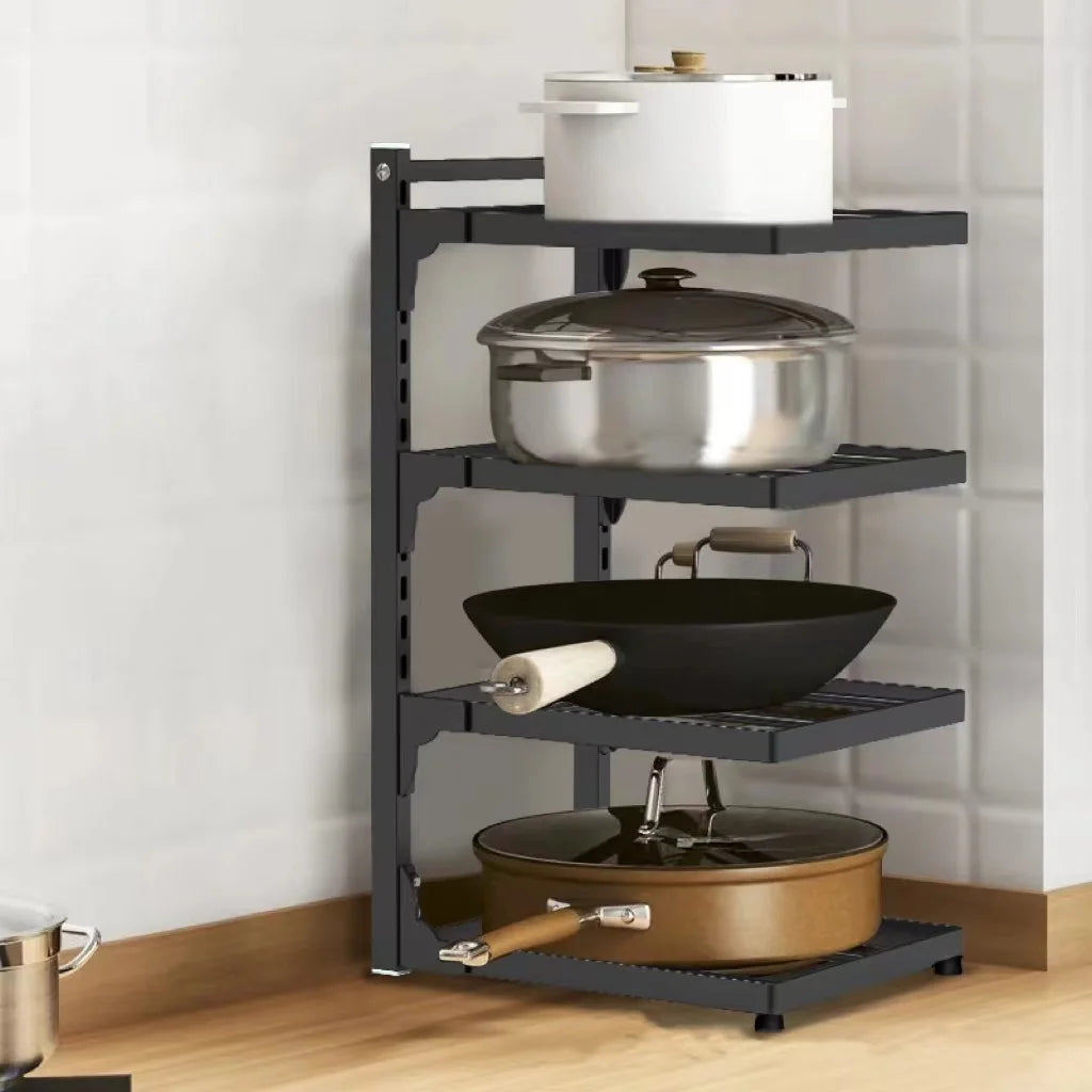 Support de Rangement Multicouche Réglable pour Casseroles - Organisateur Armoire Cuisine Noir