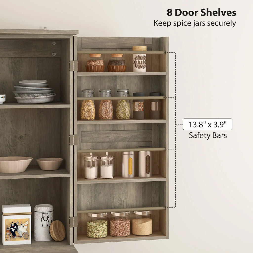 Garde-Manger Style Campagnard 183cm avec 4 Portes Grange - Armoire Cuisine Gris Délavé 12 Étagères