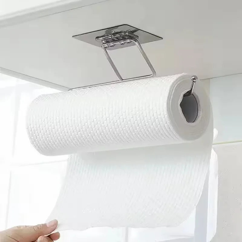 1 porte-rouleau de papier essuie-tout adhésif pour la cuisine, porte-papier toilette, distributeur de mouchoirs en papier, accessoires de rangement pour armoire à serviettes