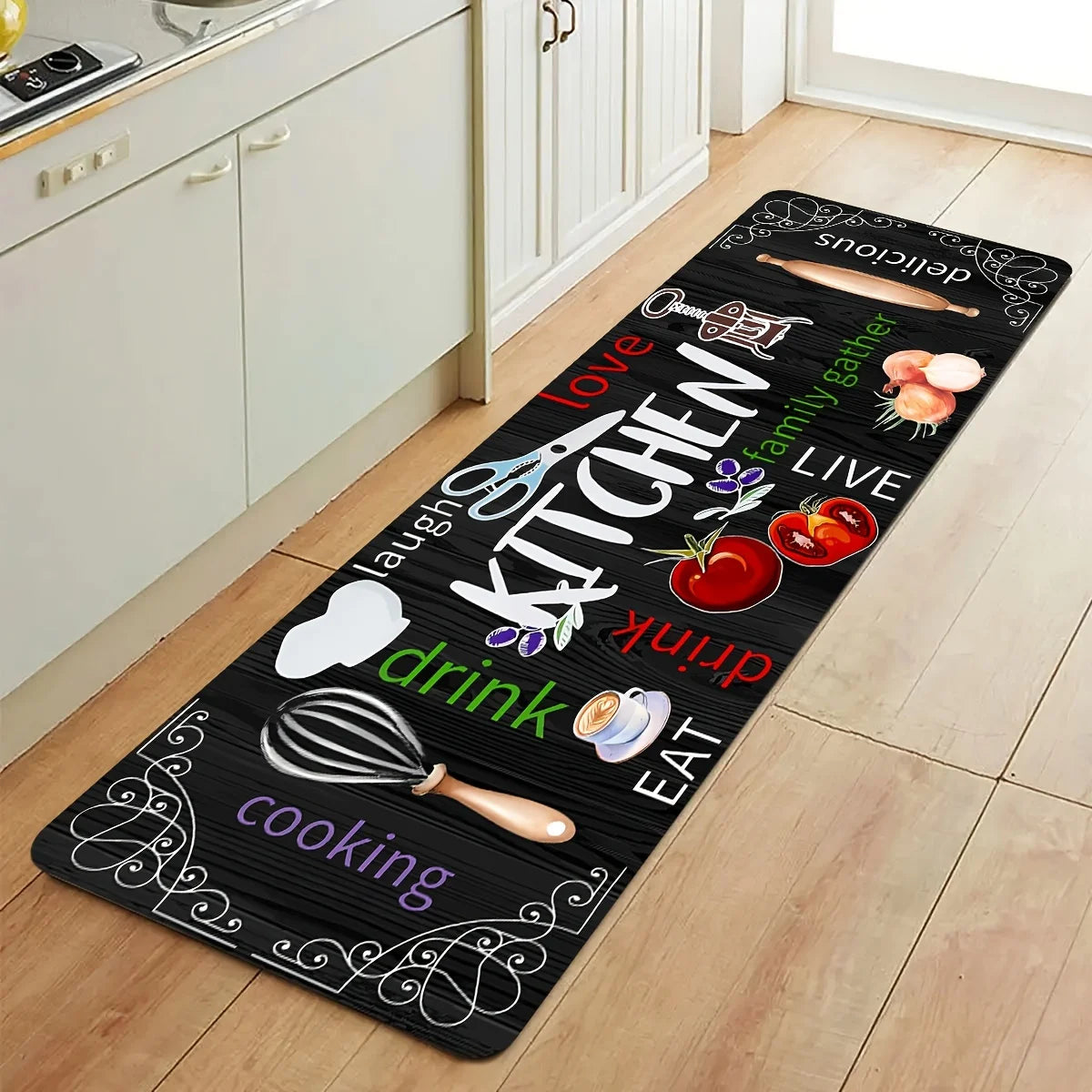 Tapis de Cuisine Thématique - Design Ustensiles et Motifs Culinaires pour Décoration Maison Salon Chambre