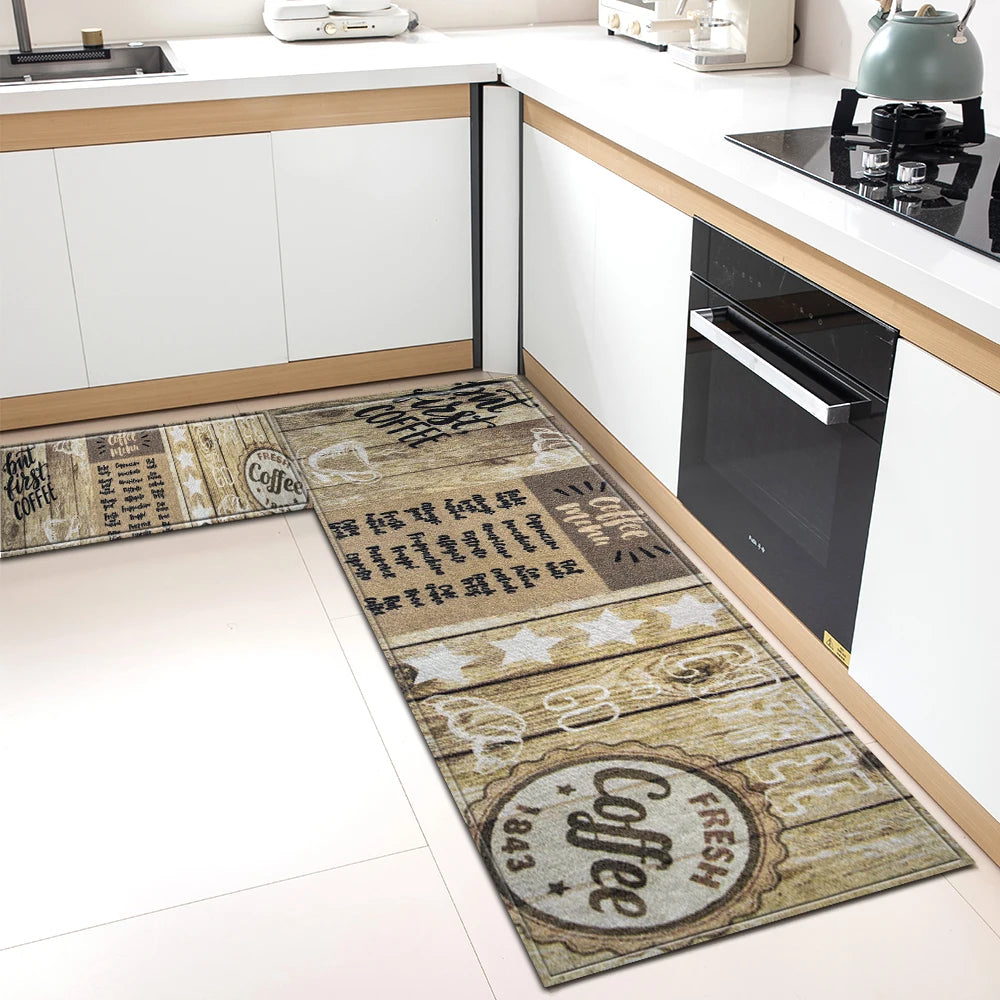 Tapis de Cuisine Motif Café Antidérapant - Tapis Mémoire de Forme Imperméable Polyvalent