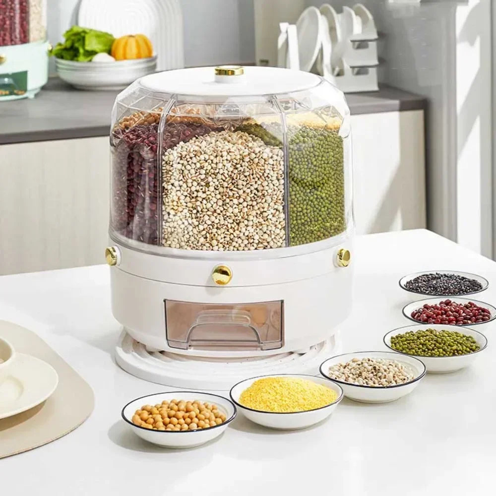 Boîte de rangement de cuisine, distributeur de riz rotatif à 360°, distributeur de céréales sèches hermétique, récipient alimentaire étanche à l'humidité