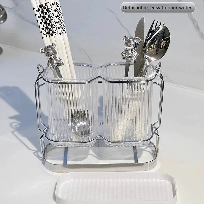 Organisateur Mural de Couverts en Acier Inoxydable - Égouttoir Luxe pour Baguettes et Ustensiles