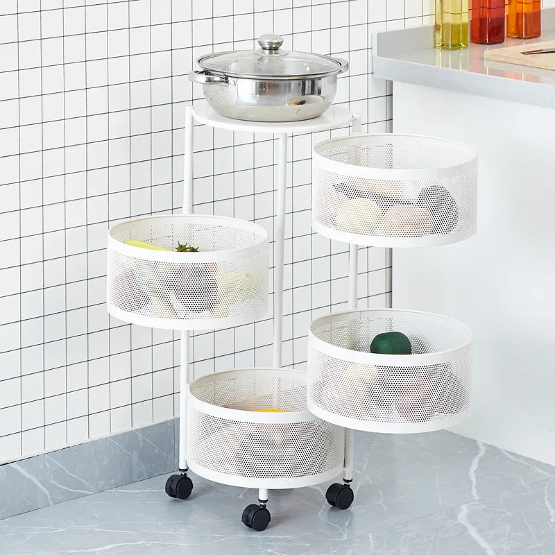 Étagère Rotative Multi-Niveaux Sol-Plafond pour Fruits - Panier Rangement Cuisine XMSJ 5 Étages