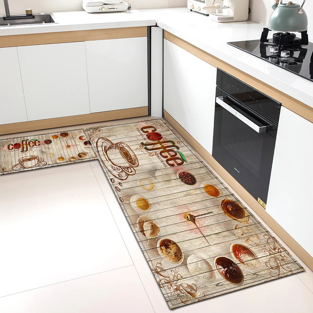 Tapis de Cuisine Motif Café Antidérapant - Tapis Mémoire de Forme Imperméable Polyvalent