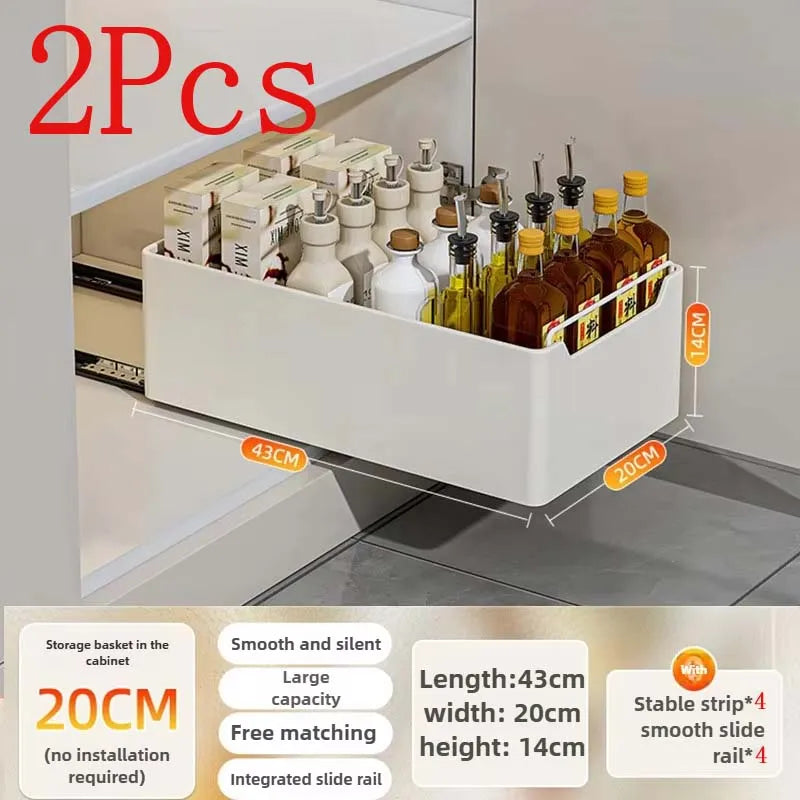 Tiroir Coulissant Extractible pour Placard de Cuisine – Étagère À Épices avec Rails, 20 Formats