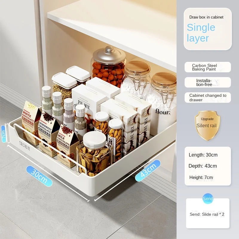 Tiroir Coulissant Extractible pour Placard de Cuisine – Étagère À Épices avec Rails, 20 Formats
