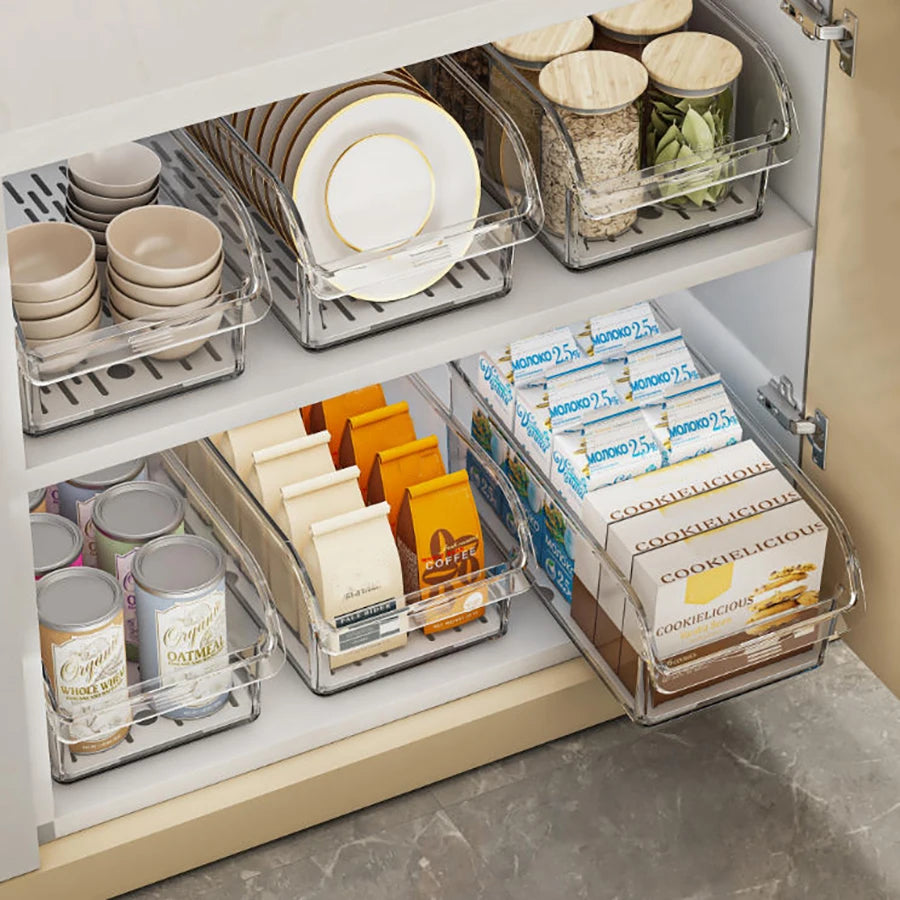 Organisateur de Réfrigérateur Transparent avec Plateau Égouttoir - Bac Rangement Fruits Légumes
