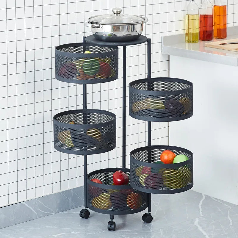 Étagère Rotative Multi-Niveaux Sol-Plafond pour Fruits - Panier Rangement Cuisine XMSJ 5 Étages