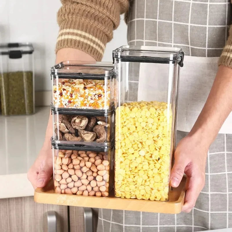 Boîte de rangement alimentaire hermétique de haute qualité, en plastique transparent, organisateur de cuisine, réservoir multifréquence empilable pour aliments secs