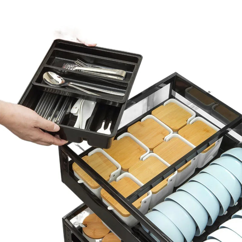 Panier Double Couche en Acier Inoxydable pour Armoire de Cuisine - Organisateur Coulissant XMSJ