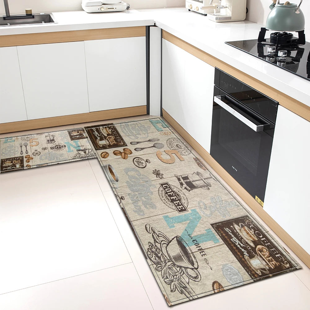 Tapis de Cuisine Motif Café Antidérapant - Tapis Mémoire de Forme Imperméable Polyvalent