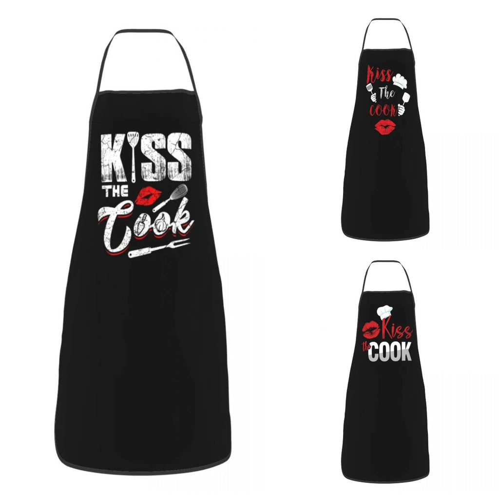 Tablier Rétro "Kiss The Cook" - Tablier de Cuisine Unisexe en Tissu Oxford