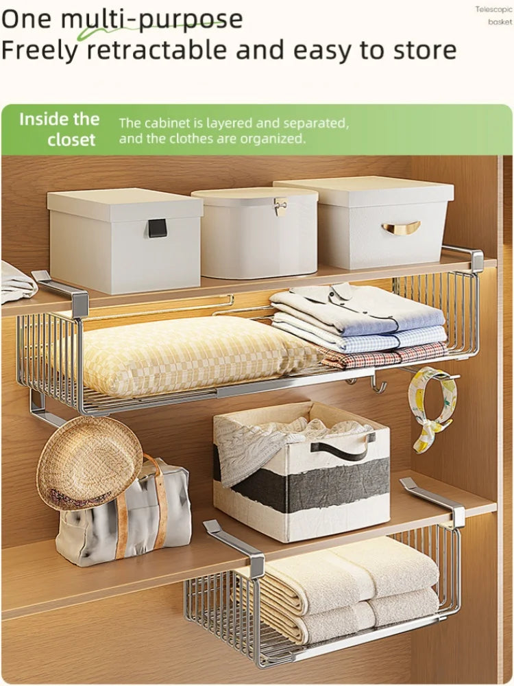 Panier Suspendu Rétractable en Acier Inoxydable - Organisateur Multifonctionnel Cuisine Salle de Bain