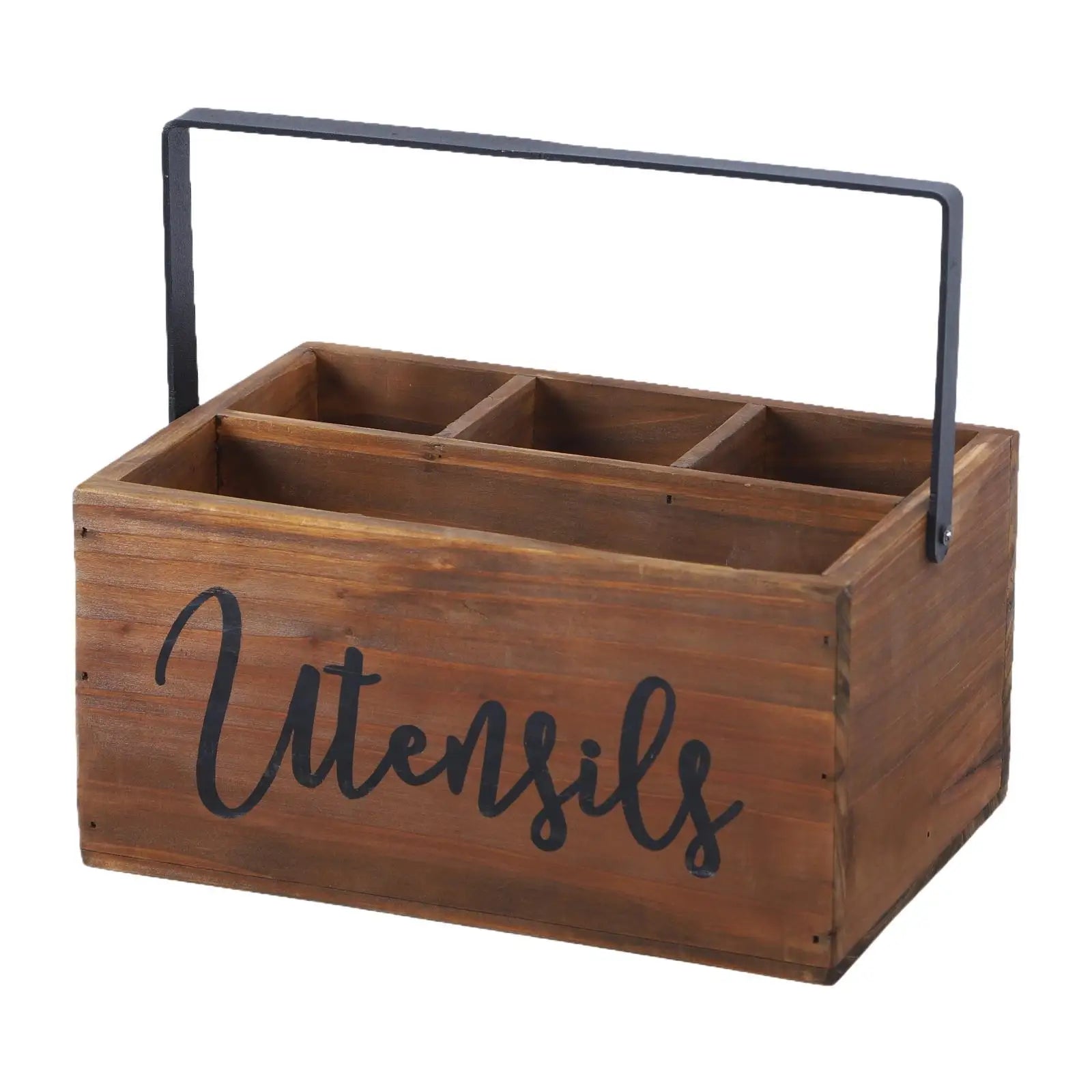 Porte-Ustensiles en Bois Style Campagnard avec 4 Compartiments - Organisateur Rustique pour Comptoir