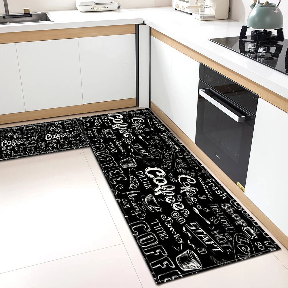 Tapis de Cuisine Motif Café Antidérapant - Tapis Mémoire de Forme Imperméable Polyvalent