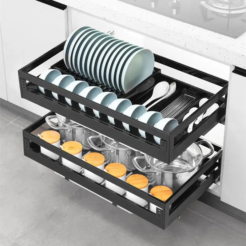 Panier Double Couche en Acier Inoxydable pour Armoire de Cuisine - Organisateur Coulissant XMSJ