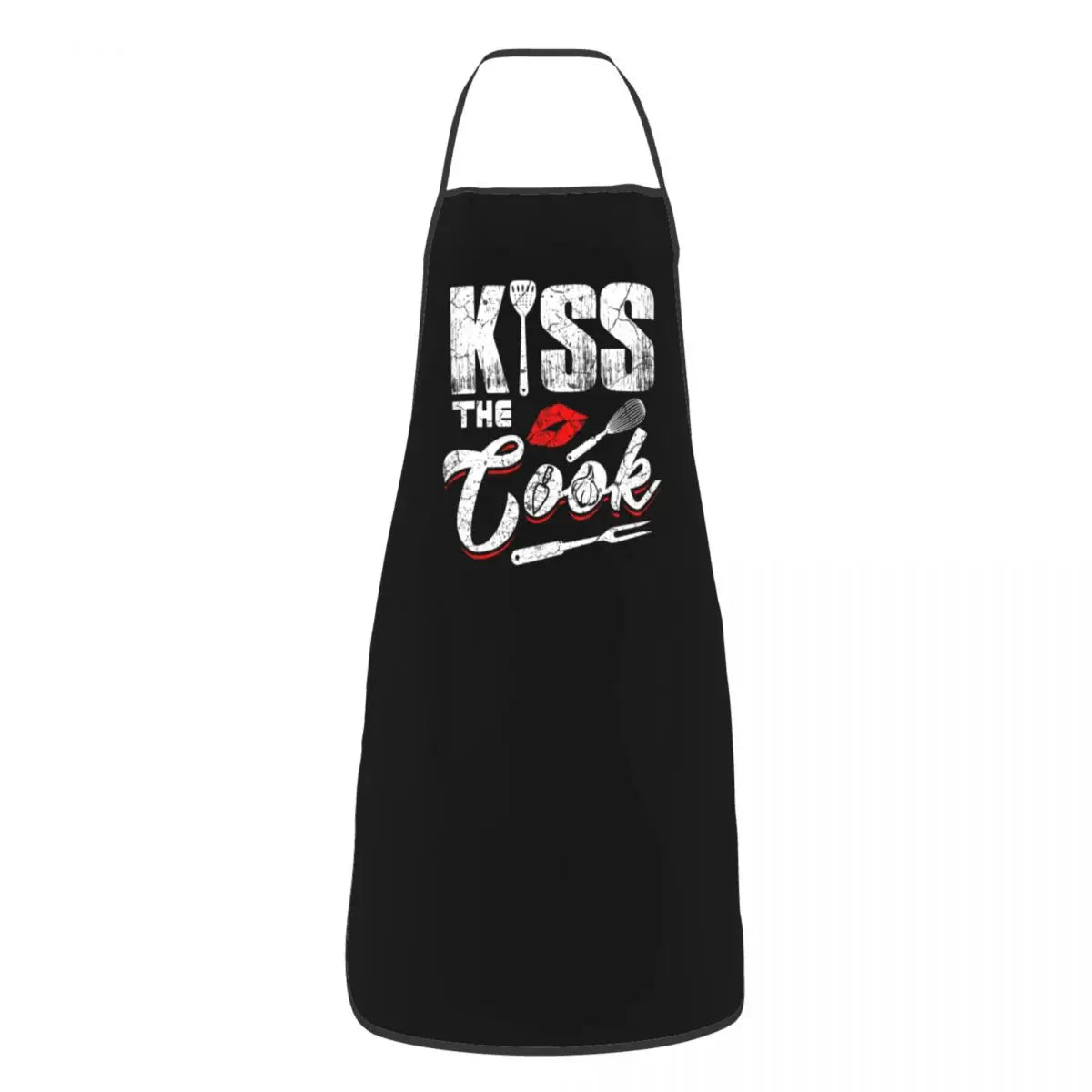Tablier Rétro "Kiss The Cook" - Tablier de Cuisine Unisexe en Tissu Oxford