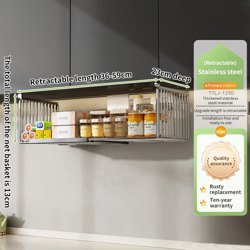 Panier Suspendu Rétractable en Acier Inoxydable - Organisateur Multifonctionnel Cuisine Salle de Bain