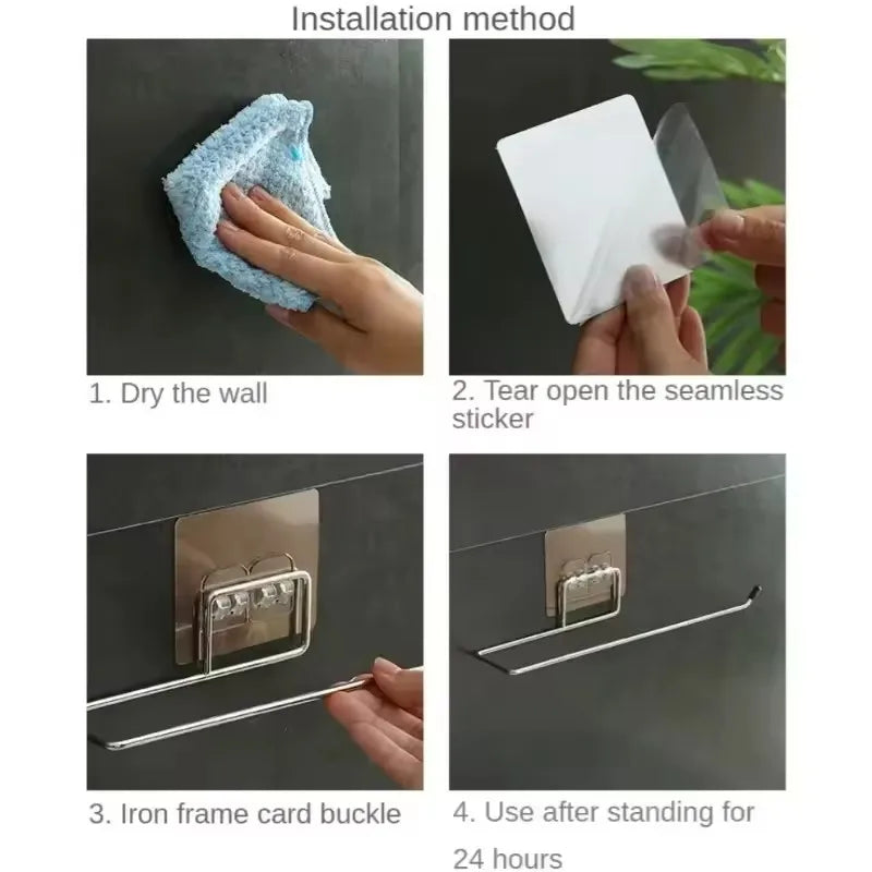 1 porte-rouleau de papier essuie-tout adhésif pour la cuisine, porte-papier toilette, distributeur de mouchoirs en papier, accessoires de rangement pour armoire à serviettes
