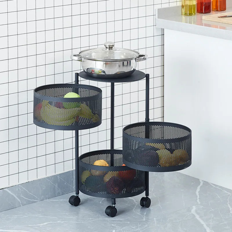 Étagère Rotative Multi-Niveaux Sol-Plafond pour Fruits - Panier Rangement Cuisine XMSJ 5 Étages