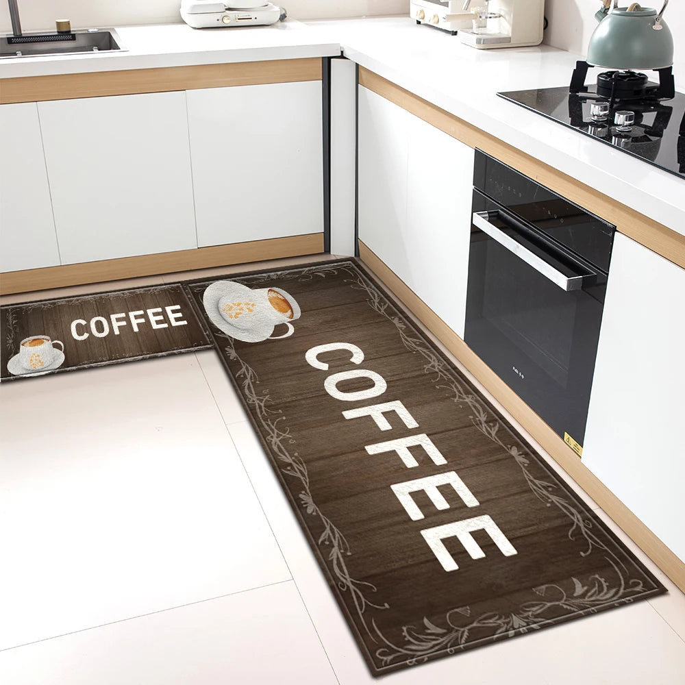 Tapis de Cuisine Motif Café Antidérapant - Tapis Mémoire de Forme Imperméable Polyvalent