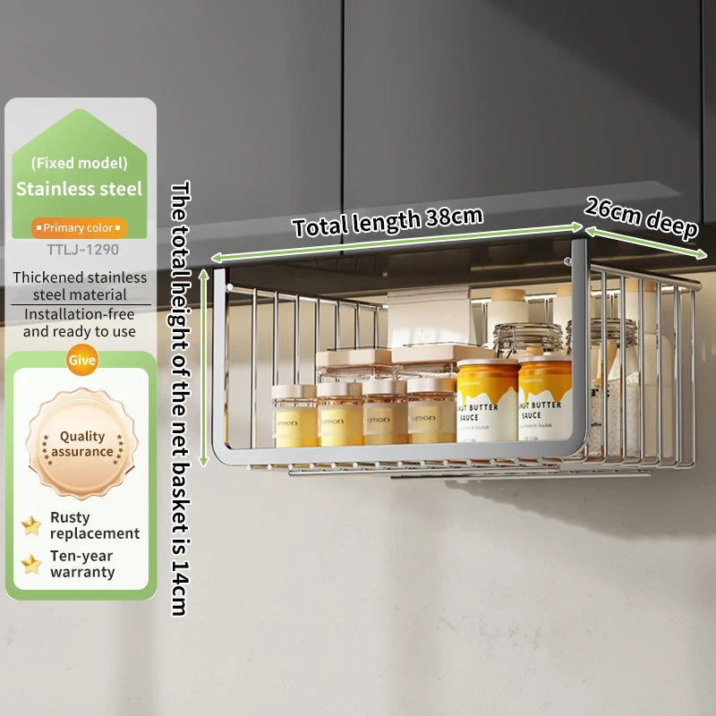Panier Suspendu Rétractable en Acier Inoxydable – Rangement Sous-Étagère pour Cuisine et Salle de Bain