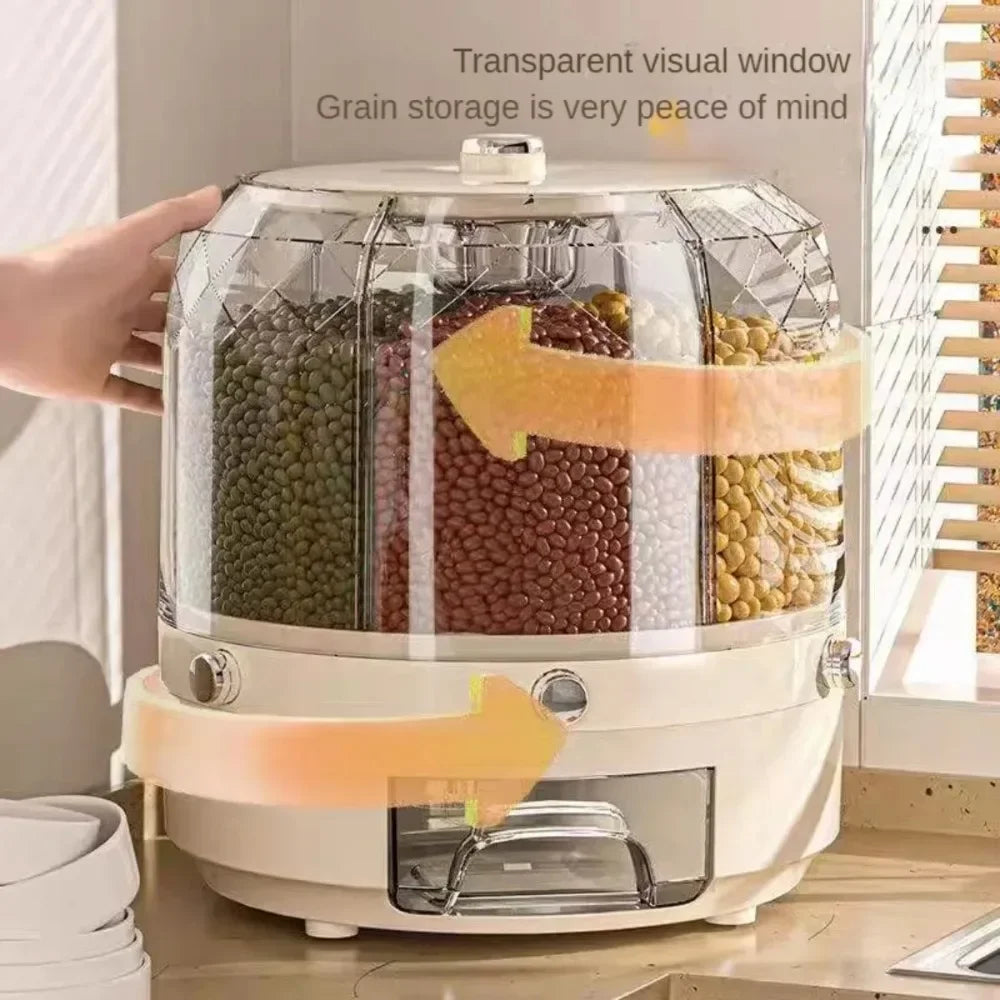 Boîte de rangement de cuisine, distributeur de riz rotatif à 360°, distributeur de céréales sèches hermétique, récipient alimentaire étanche à l'humidité