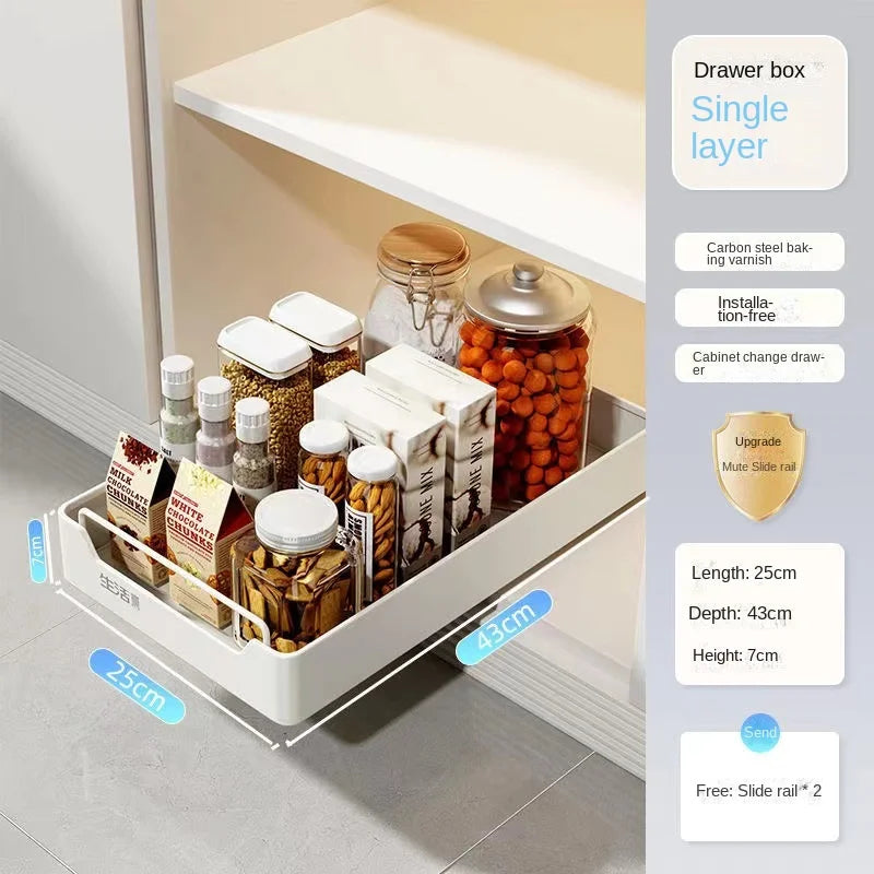 Tiroir Coulissant Extractible pour Placard de Cuisine – Étagère À Épices avec Rails, 20 Formats