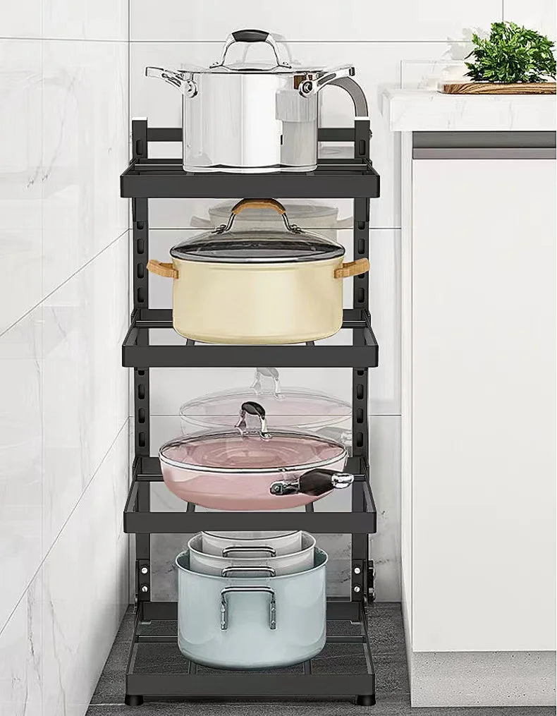 Support de Rangement Multicouche Réglable pour Casseroles - Organisateur Armoire Cuisine Noir