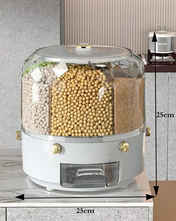 Boîte de rangement de cuisine, distributeur de riz rotatif à 360°, distributeur de céréales sèches hermétique, récipient alimentaire étanche à l'humidité