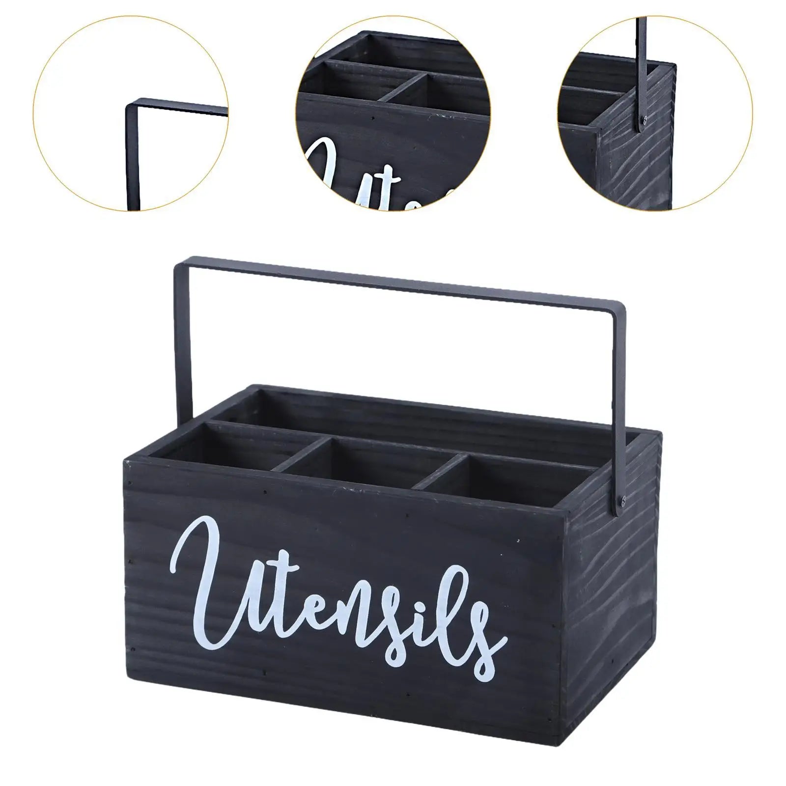 Porte-Ustensiles en Bois Style Campagnard avec 4 Compartiments - Organisateur Rustique pour Comptoir