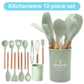 Ensemble de 12 Ustensiles de Cuisine en Silicone avec Support - Kit Complet Antiadhésif Résistant à la Chaleur