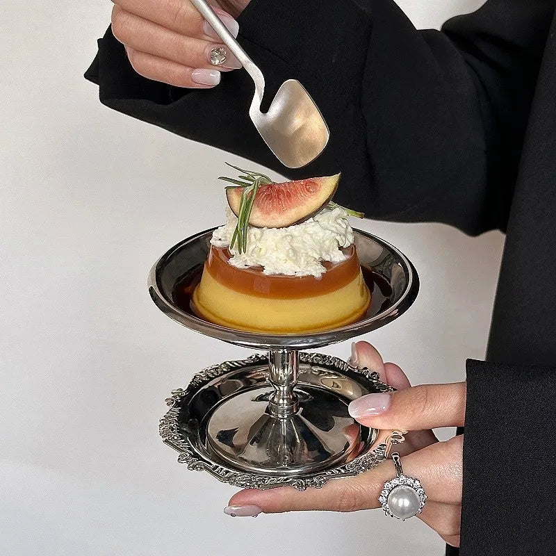 Assiette à dessert en acier inoxydable - Plateau pour gâteaux, glaces, fruits et collations avec présentation élégante